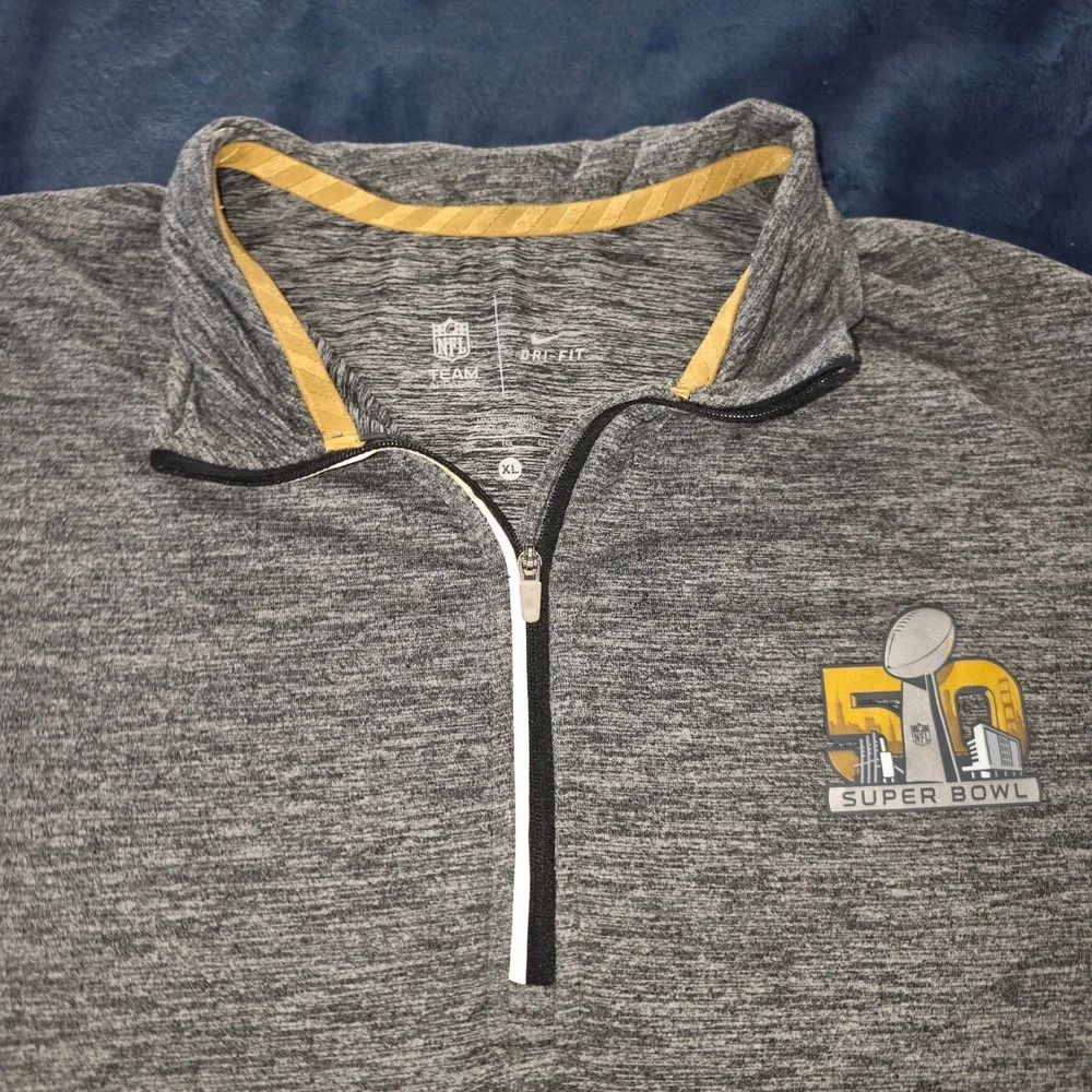 Nike NFL Super‎ Bowl 50 Grey Heather Dri-FIT Quarter Zip Pullover Mens XL